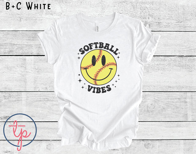 Softball Vibes Happy Face Distressed (ULTRA SOFT DTF)